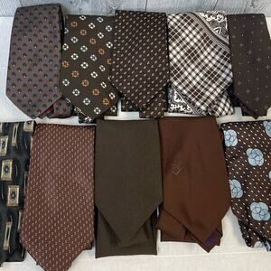 Lot of 10 Brown White Vintage & Modern Career Silk Polyester Necktie Ties